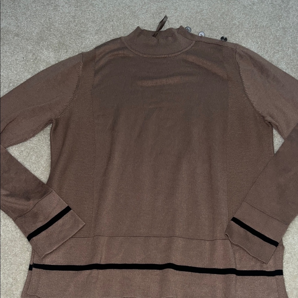 Women's Brown Turtleneck Sweater with Black Stripes